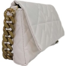 Liva 2230 Nakış Işlemeli Plastik Zincir Kulplu Kadın El Çanta - Beyaz