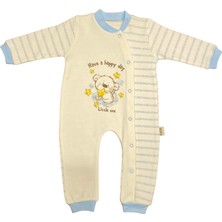 Renkli Puset Unisex Bebek Penye Tulum Çizgili Happy Ayı