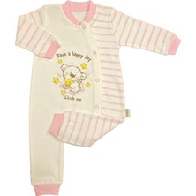 Renkli Puset Unisex Bebek Penye Tulum Çizgili Happy Ayı