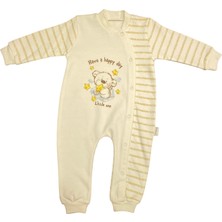 Renkli Puset Unisex Bebek Penye Tulum Çizgili Happy Ayı