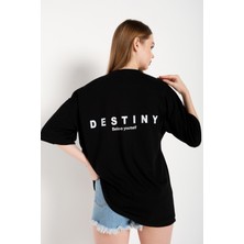 Trendseninle Kadın Oversize Tshirt Destiny Tasarım Baskılı Tişört