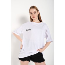 Trendseninle Kadın Oversize Tshirt Destiny Tasarım Baskılı Tişört