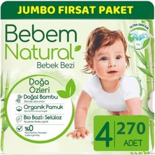 Bebem Bebek Bezi Natural Jumbo Beden 4 7-14 kg Maxi 270'lı