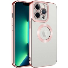 Case 4U Apple iPhone 11 Pro Max Kılıf Kamera Lens Korumalı Şeffaf Renkli Logo Gösteren Parlak Omega Kapak Rose Gold