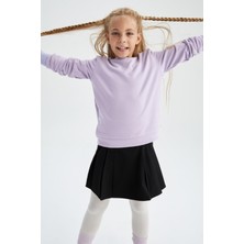DeFacto Kız Çocuklar için Mor Desenli Uzun Kollu Bisiklet Yaka Sweatshirt Ek Özellikler