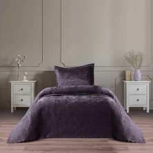 Karaca Home Lamia Mürdüm Kadife Tek Kişilik Yatak Örtüsü Desenli 180 x 240 cm Yastık Dahil