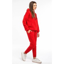 Amor Man Büyük Beden Kapüşonlu 3 Iplik Şardonlu %100 Pamuk Oversize Modern Kadın Eşofman Takımı