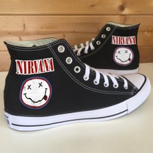 Touz Moda Nirvana Baskılı Siyah Kanvas Ayakkabı