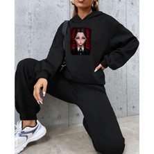 Amor Man Özel Tasarım Wednesday Baskılı Kapüşonlu Tam Kışlık Oversize Dünya Trendi Kadın Eşofman Takımı