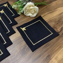 Oya Home Kahve Altı Sunum Peçetesi Siyah Zemin& Gold Dikiş& Gold Yaprak