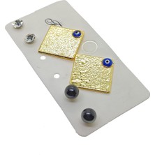 X-lady Accessories Fashion Earrings Altın Renk Kare Model Göz Nazar Mineli Kombin Küpe - 2159