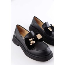 Nilufarr Little Teddy Siyah Hakiki Deri Kadın Loafer