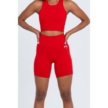 Gymwolves Kadın Spor Şort | Kırmızı | Dikişsiz Spor Şort | Fitilli |