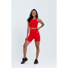 Gymwolves Kadın Spor Şort | Kırmızı | Dikişsiz Spor Şort | Fitilli |