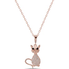 Parmas Design Kedi 925 Ayar Gümüş Kadın Rose Kolye