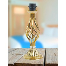 Dekovien Kadife Kaplı Klasik Model Abajur Gold Ayak Haki Yeşil Kumaş AB85639