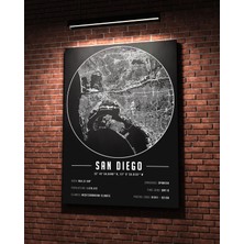 Mini Street Map San Diego 50 x 70 cm Şehir Haritası Kanvas Tablo