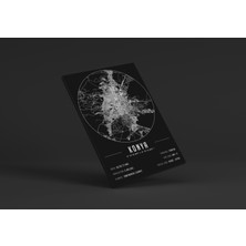 Mini Street Map Konya 50 x 70 cm Şehir Haritası Kanvas Tablo