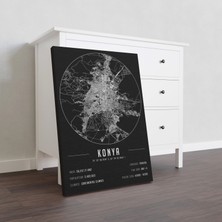 Mini Street Map Konya 50 x 70 cm Şehir Haritası Kanvas Tablo