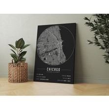 Mini Street Map Chicago 50 x 70 cm Şehir Haritası Kanvas Tablo