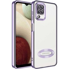 MTK Moveteck Samsung Galaxy M12 Kılıf Kamera Lens Korumalı Yazı ve Logo Gösterir Parlak Halkalı Şeffaf