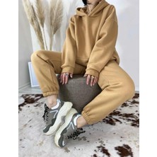 Amor Man Büyük Beden Kapüşonlu 3 Iplik Şardonlu Tam Kışlık Oversize Kadın Eşofman Takımı