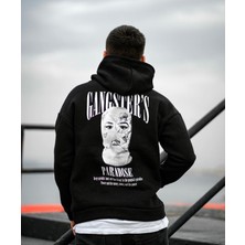 Amor Man Büyük Beden Kapüşonlu Gangter's Baskılı 3 Iplik Tam Kışlık Oversize Erkek Sweatshirt