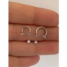 Ares Collection Cerrahi Çelik Iki Ucu Taşlı Tragus Helix Kıkırdak Lobe Uyumlu Piercing Küpe