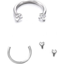 Ares Collection Cerrahi Çelik Iki Ucu Taşlı Tragus Helix Kıkırdak Lobe Uyumlu Piercing Küpe