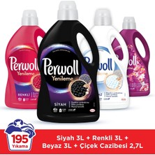 Perwoll Hassas Bakım Sıvı Çamaşır Deterjanı (195 Yıkama) 3X3L Siyah + Renkli + Beyaz + 2,7l Çiçek C