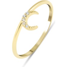 Kairos Jewelry 14 Ayar Altın Taşlı Yarım Ay Yüzük KRS0016-14GRZ