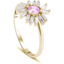 Kairos Jewelry 14 Ayar Altın Pembe Taşlı Çiçek Yüzük KRS1027-V1-1414R