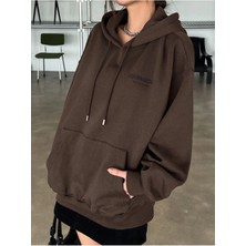 Unisex Kahverengi Yıldız Sırt Baskılı Oversize Kapşonlu Sweatshirt