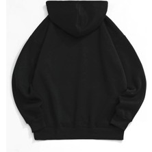 Unisex Siyah Kurukafa Baskılı Oversize Kapşonlu Sweatshirt