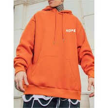 Unisex Turuncu Hope Baskılı Oversize Kapşonlu Sweatshirt