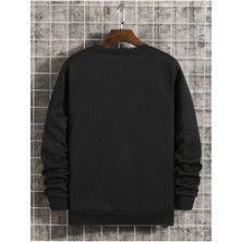 Unisex Siyah Atalanta Baskılı Bisiklet Yaka Oversize Sweatshirt