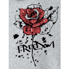 Kadın Gri Gül Freedom Bisiklet Yaka Sweatshirt