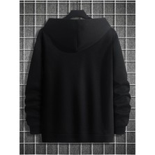 Unisex Siyah Göğüs Dikey Baskılı Kapşonlu Oversize Sweatshirt