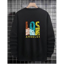 Unisex Siyah Los Angeles  Oversize Bisiklet Yaka  Sweatshirt