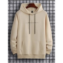 Unisex Bej Dream Baskılı Oversize Kapşonlu Sweatshirt