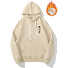 Unisex Bej Japon Ağacı  Baskılı Oversize Kapşonlu Sweatshirt