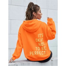 Unisex Turuncu Its Okey Baskılı Oversize Kapşonlu Sweatshirt