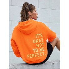 Unisex Turuncu Its Okey Baskılı Oversize Kapşonlu Sweatshirt