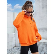 Unisex Turuncu Its Okey Baskılı Oversize Kapşonlu Sweatshirt