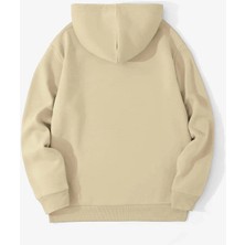 Unisex Bej Heykel Baskılı Oversize Kapşonlu Sweatshirt