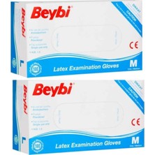 Beybi  Eldiven M Pudralı Lateks 100'lü Paket x 2 Paket Beyb Eld M