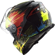 LS2 Motosiklet Kaskı Storm Drop Siyah Sarı Kırmızı Kask Kapalı Motosiklet Kask