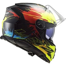 LS2 Motosiklet Kaskı Storm Drop Siyah Sarı Kırmızı Kask Kapalı Motosiklet Kask