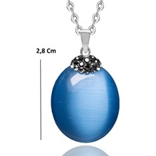 Tesbih Atölyesi Sertifikalı Zirkon Taşlı Mavi Akik Taşı Kolye