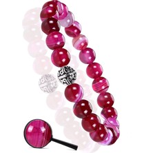 Tesbih Atölyesi Sertifikalı Gümüş Aparatlı Doğal Pembe Akik Taşı Bileklik